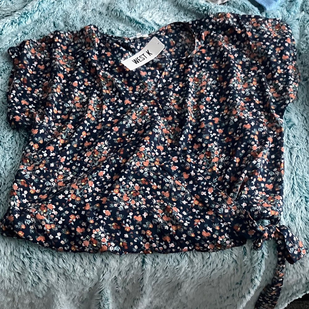 West X Floral Wrap Blouse - Navy and Orange